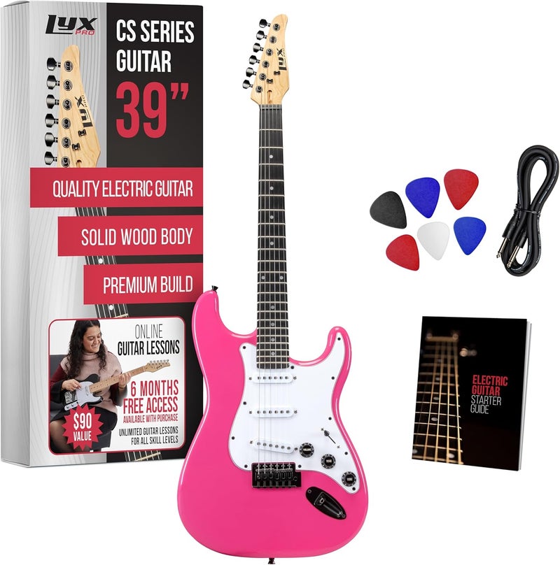 LyxPro CS 39” Electric Guitar Kit for Beginner, Intermediate & Pro Players with Guitar, Amp Cable, 6 Picks & Learner’s Guide | Solid Wood Body, Volume/Tone Controls, 5-Way Pickup - Pink - Image 1